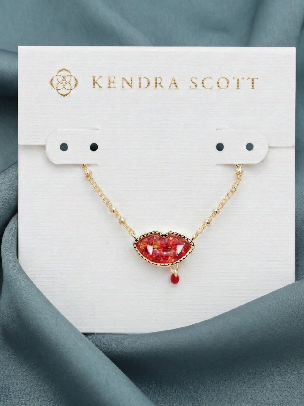 Kendra Scott Gold Red Lab Grown Opal Vampire Necklace NEW